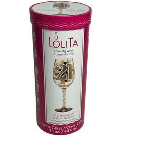 Lolita "21 & Having Fun" Hand-Painted Wine‎ Glass 15 oz Birthday Gift